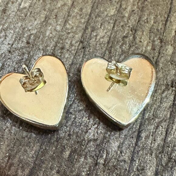 Handmade Dahlia‎ Rose Heart Stud Earrings, Natural Stone, The Golden Collection - Picture 5 of 7